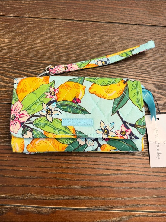 Vera Bradley Handbags - Vera Bradley Aqua Floral Lemon Quilted RFID Wristlet